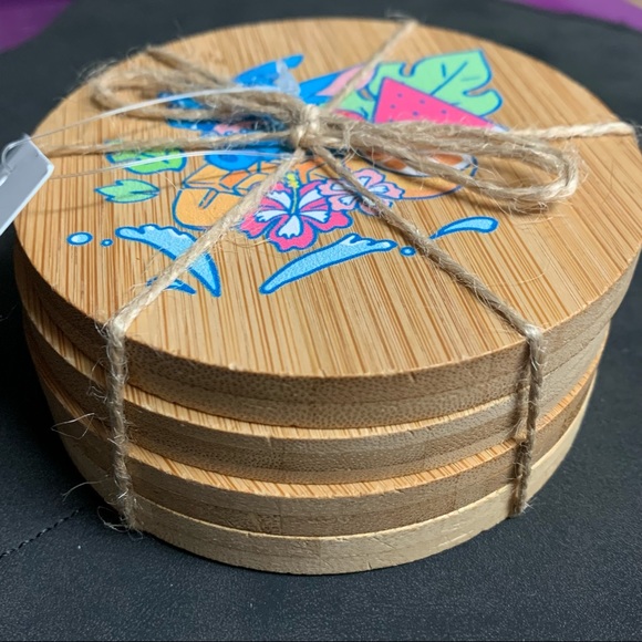 DISNEY LILO & STITCH BAMBOO COASTERS 4 PC. SET! Cute Colorful Tropical Boba Tea - Picture 3 of 6